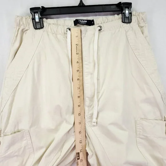 Jaded London Ecru Parachute Cargo Pants Size Small Baggie 30" Elastic Waist - Picture 5 of 15